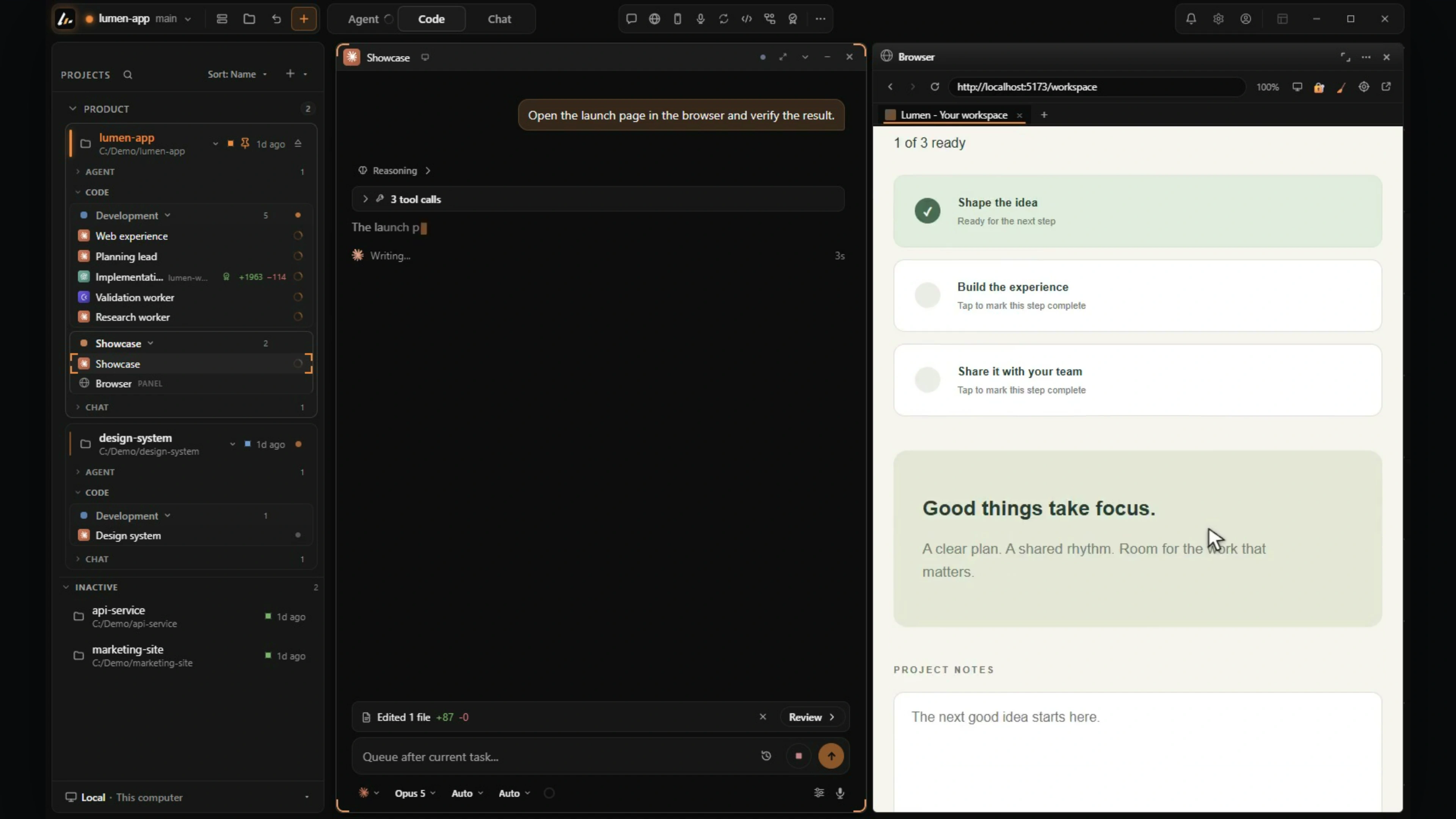 Browser plugin beside an agent chat terminal
