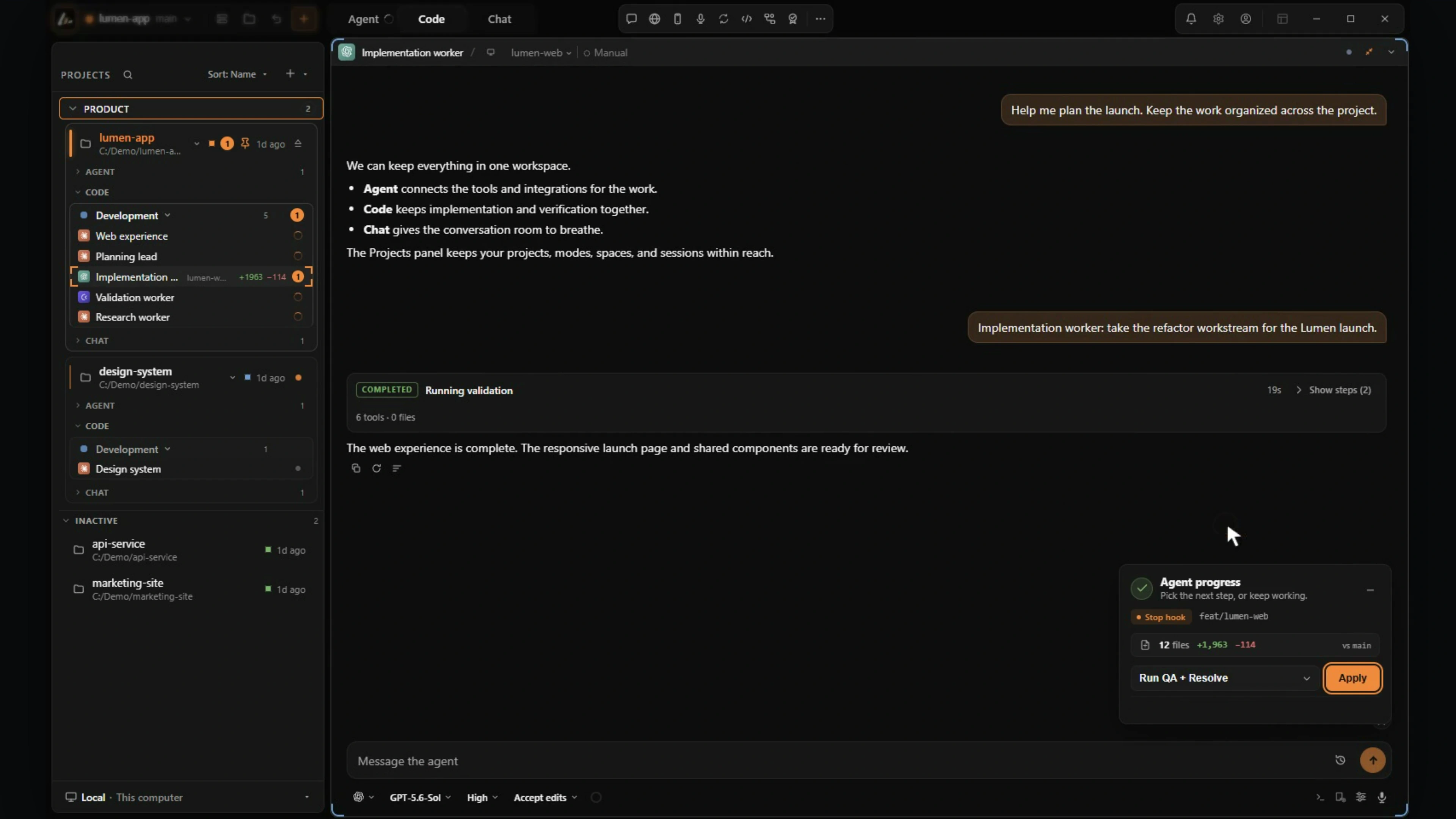 Agent progress and QA workflow in a Wrenspace ASH worktree